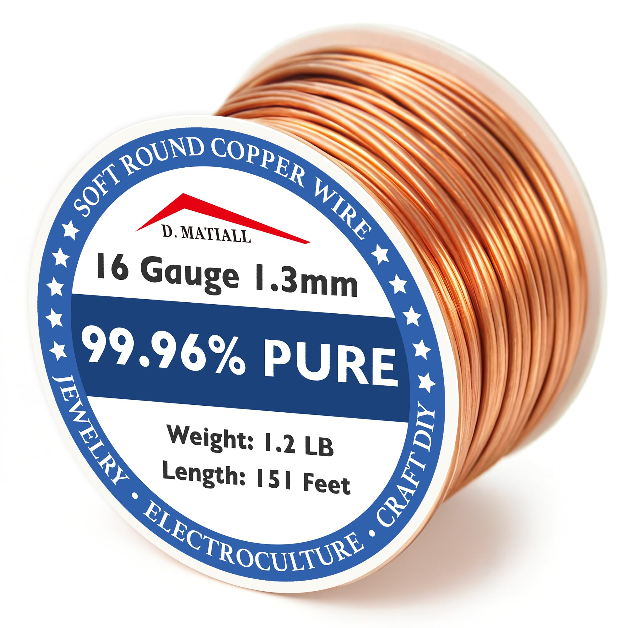 Copper Wire 99.96% Pure – 16 Gauge 1.3mm – 151 Feet, 1.2 Pound Spool – C11000 So