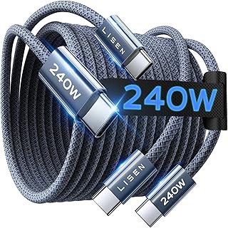 LISEN USB C to USB C Cable, 240W Fast Charging Type C Charger Cord (6.6FT) | 2-Pack | iPhone 18 Pro Max Charger Fast Charging Cord for iPhone 18 17 16 Pro Max Duo iPad MacBook Air Pro Samsung Galaxy S26