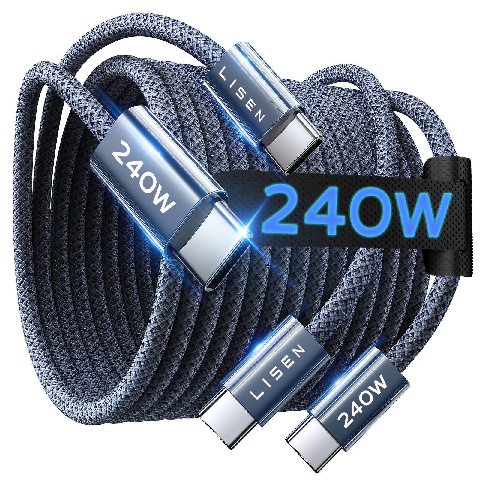 LISEN USB C to USB C Cable, 240W Fast Charging Type C Charger Cord (6.6FT) | 2-P