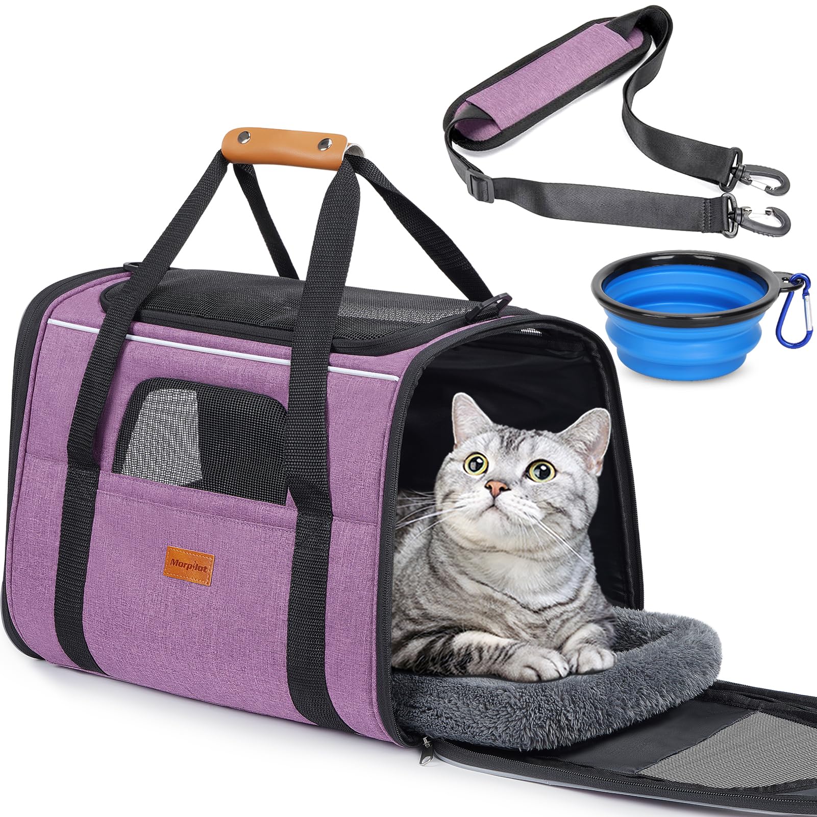 Morpilot Cat Carrier - Airline Approved, Top Opening Portable Dog Bag with Breat
