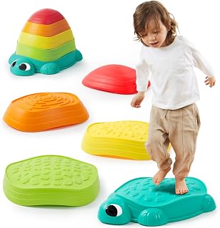 JOYIN 5 Pcs Turtle Balance Stepping Stones, Kids Turtle Path Jumping Stones, Child Obstacle Course Coordination Game Toys Indoor or Outdoor Play for Kids Aged 3+
