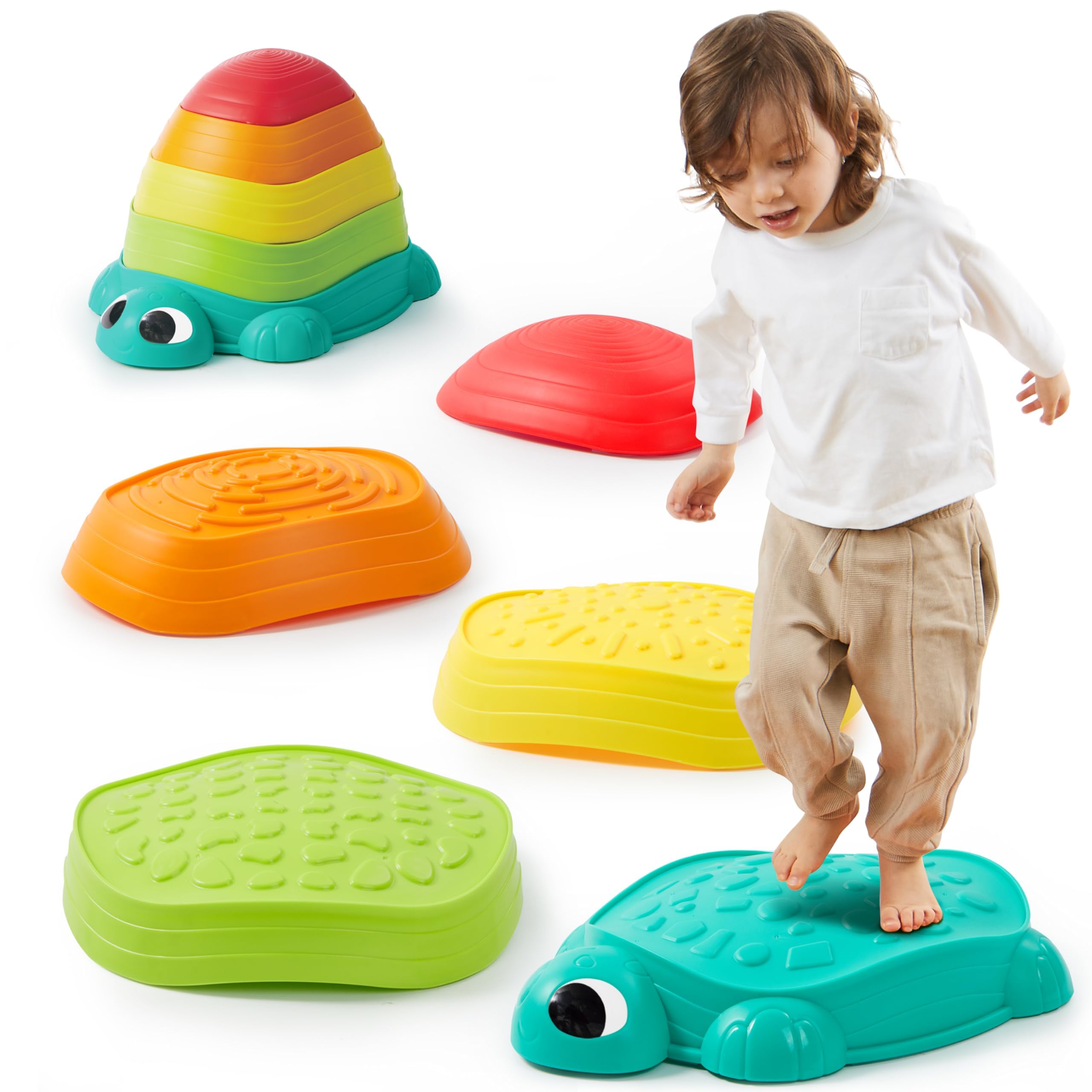 JOYIN 5 Pcs Turtle Balance Stepping Stones, Kids Turtle Path Jumping Stones, Chi