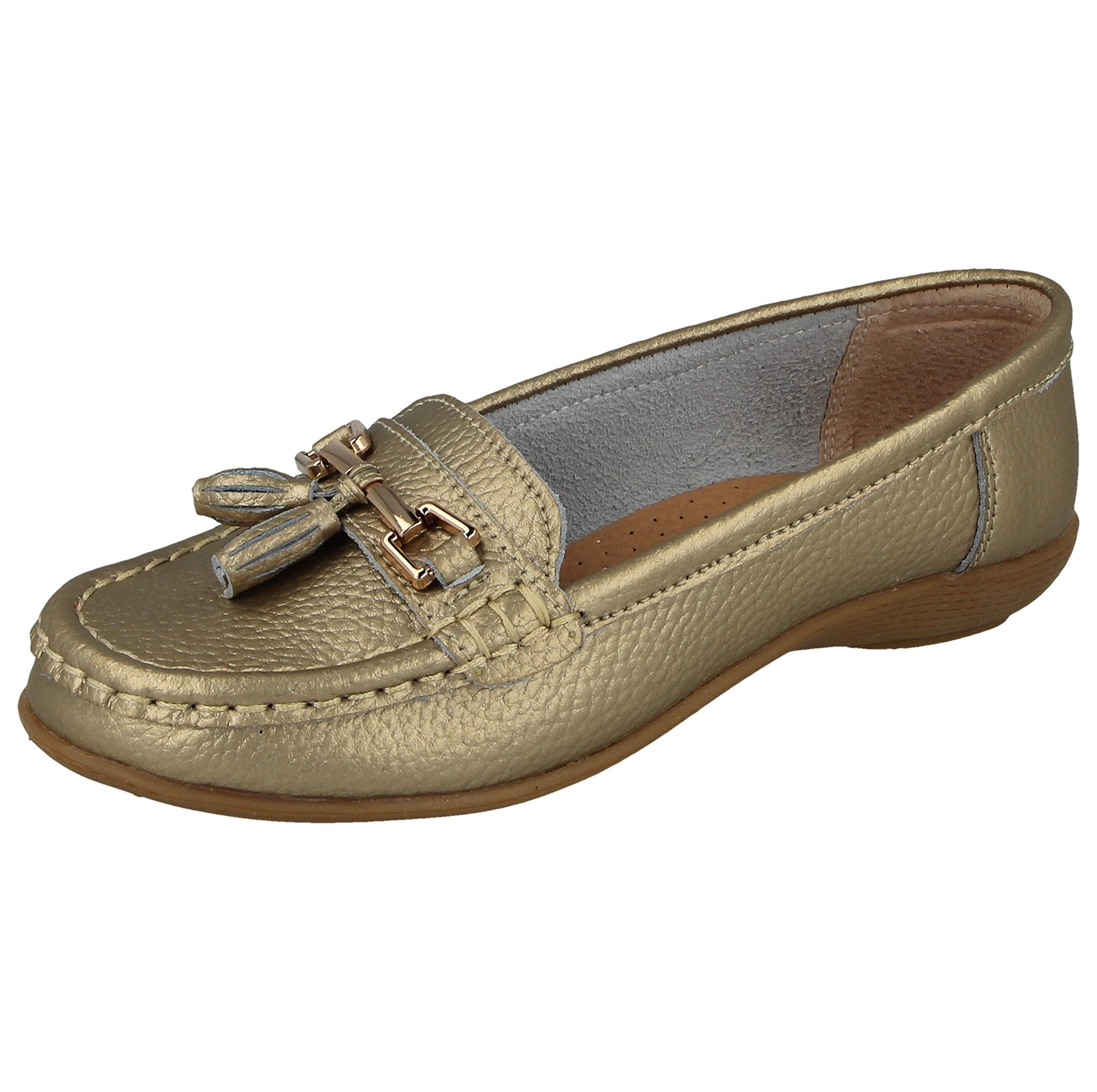 Ladies Real Leather Tassel Slip On Moccasin Flat Nautical Boat Shoes Loafers Siz