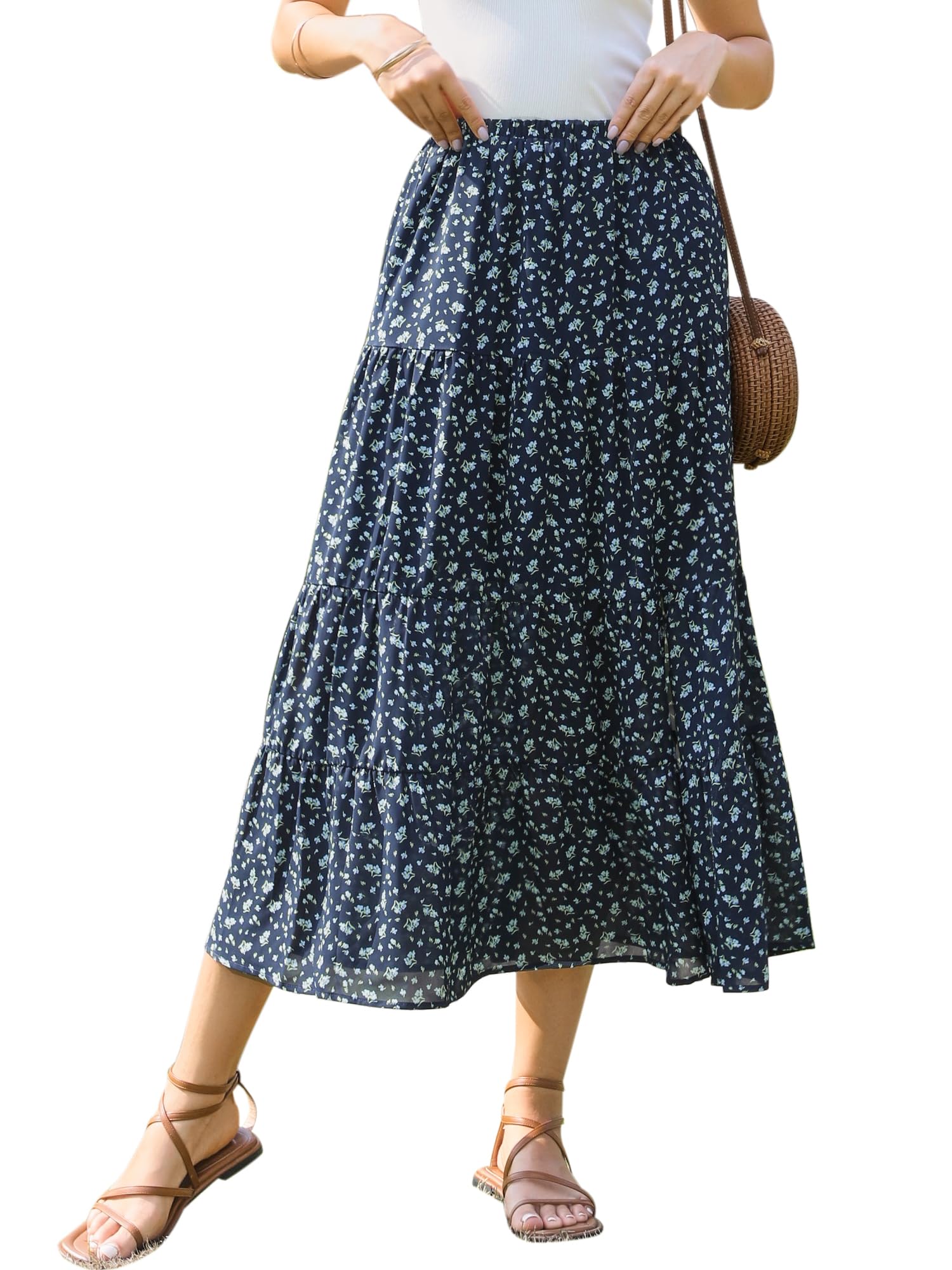 Allegra K Floral Maxi Skirt for Women Boho Elastic High Waist A-Line Skirts