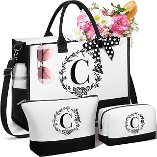Personalized Birthday Gifts for Women, Initial Canvas Tote Bag for Women