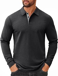 COOFANDY Men's Cotton Casual Straight Fit Long Sleeve Polo Shirt