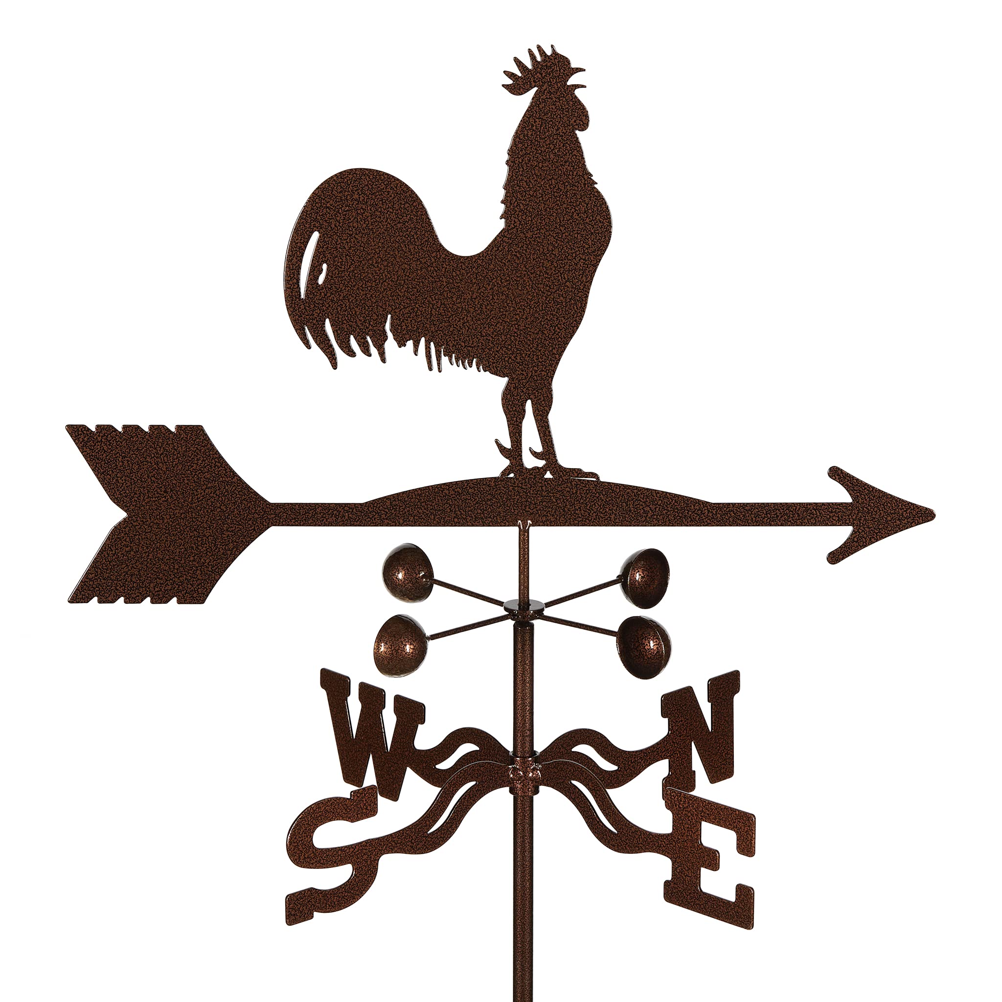 EZ Vane Steel Rooster Weathervane with Wind Cups — Roof Mount | Handcrafted in U