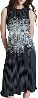 DKNY Sleeveless Jewel Neck Pleated Midi Dress with Removable Belt Women's Dress