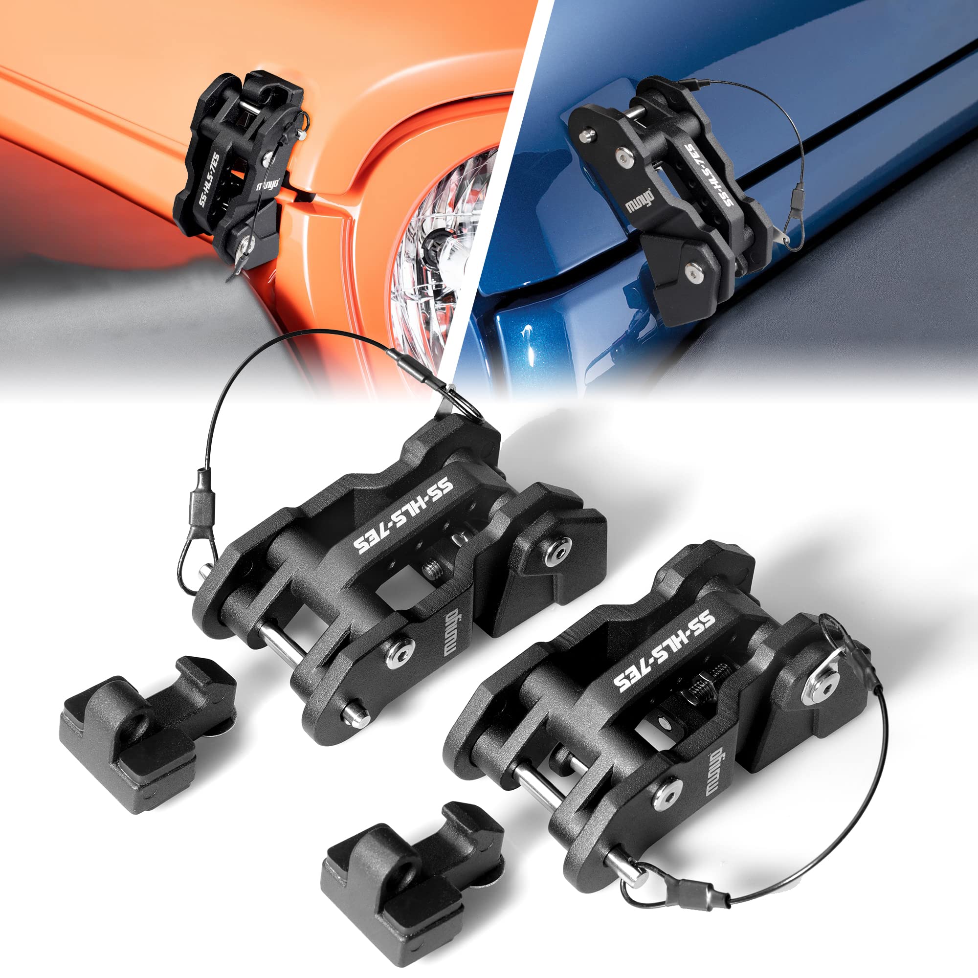 MWNYO Aluminum Hood Latches for Jeep Wrangler JK/JKU, JL/JLU & Gladiator JT | Pa