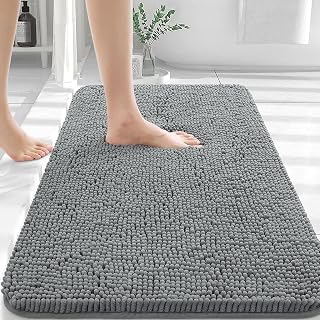 OLANLY Chenille Bath Mat 20" x 30", Extra Soft Absorbent Plush Bathroom Mat, Rubber Backing Quick Dry, Machine Washable Bath Mats for Bathroom Floor, Tub and Shower, Home Decor Accessories, Grey
