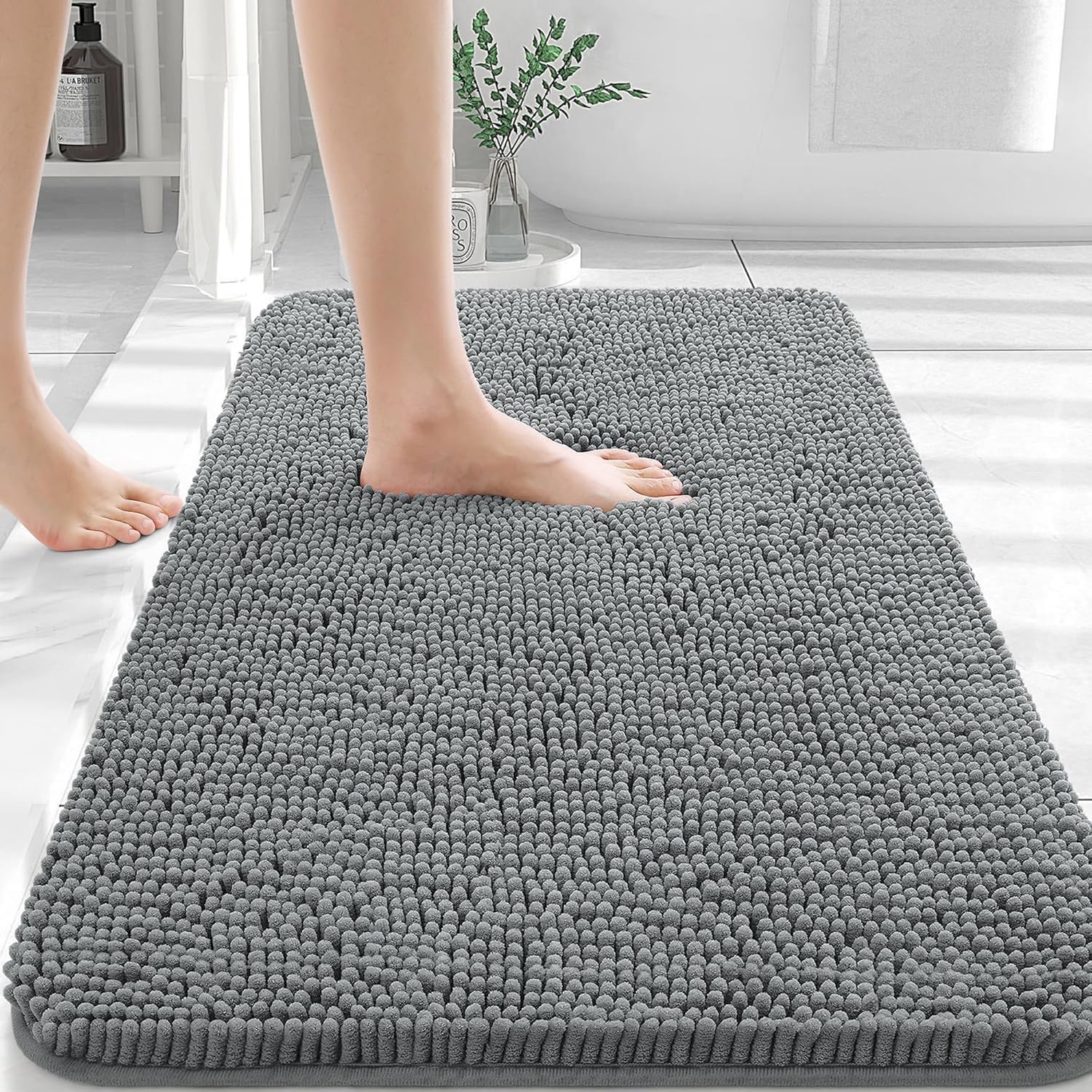 OLANLY Chenille Bath Mat 20" x 30", Extra Soft Absorbent Plush Bathroom Mat, Rub