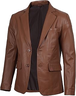Blingsoul Mens Leather Blazer Jacket - Real Lambskin Sport Coat with Notch Lapel Collar