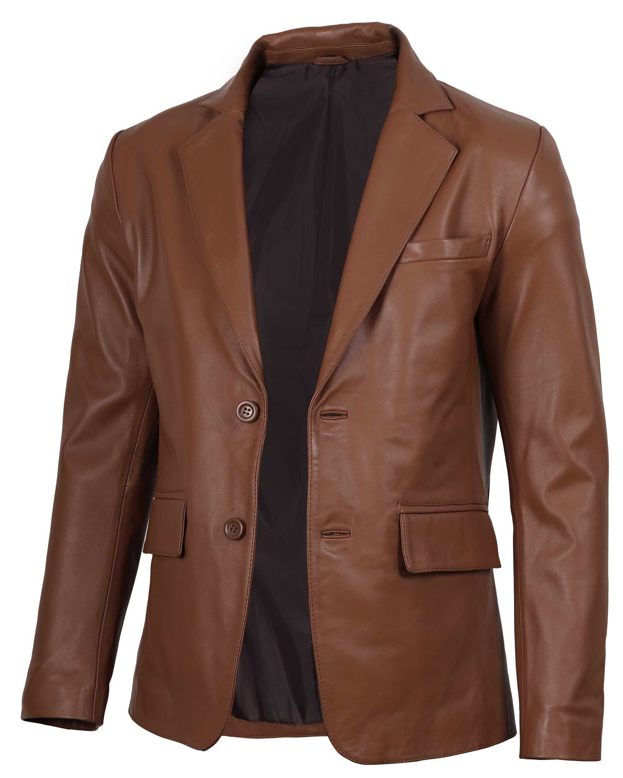 Blingsoul Mens Leather Blazer Jacket - Real Lambskin Sport Coat with Notch Lapel