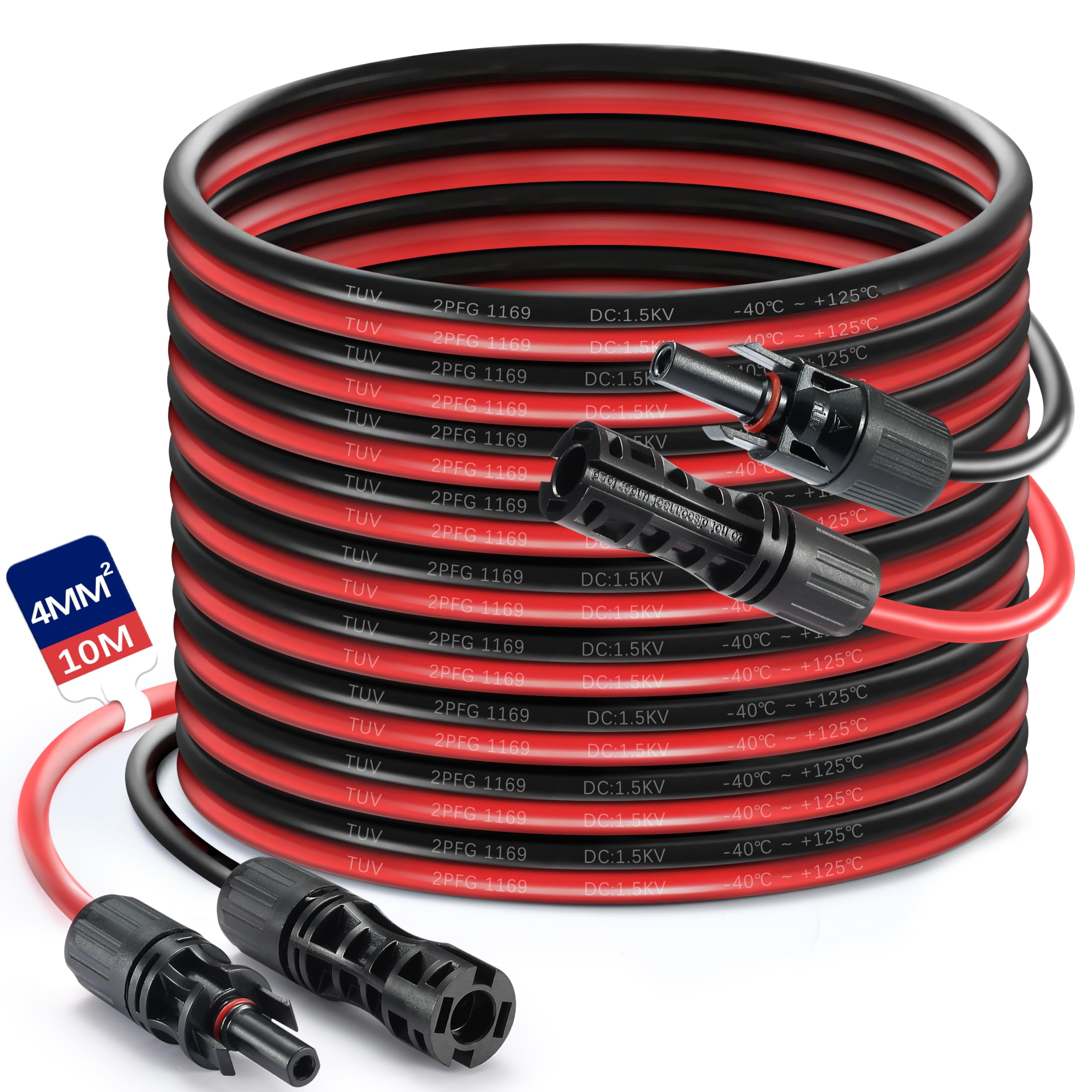 Solar Panel Extension Cable,10m 4mm² Solar Extension Cable IP68 Waterproof 12AWG