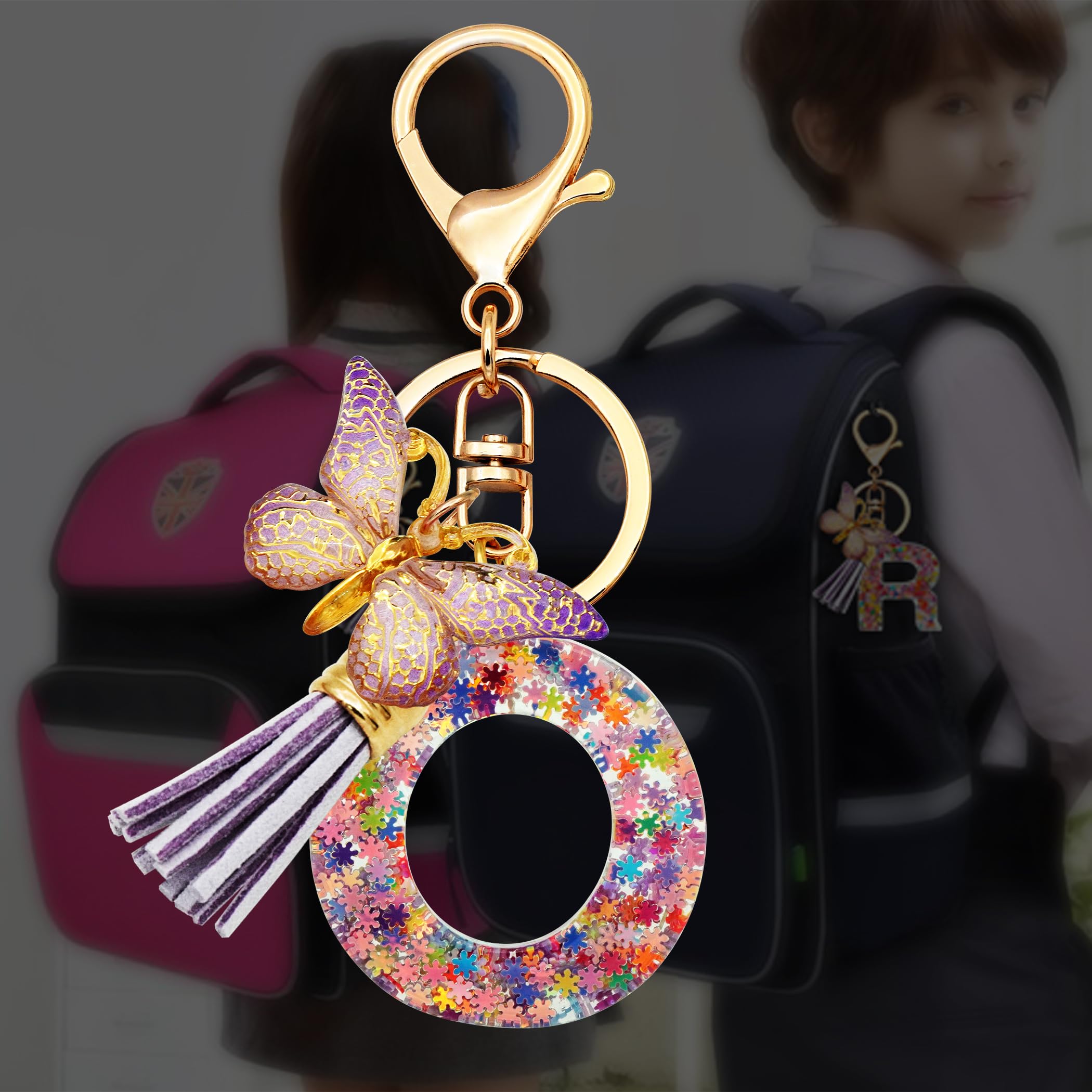 Initial Letter Keychain for Women Gift for Girls Tassel Cute Butterfly Alphabet 