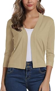 EXCHIC Women's Elegant 3/4 Sleeve Bolero Cardigan Short Open Front Cardigan Shrug