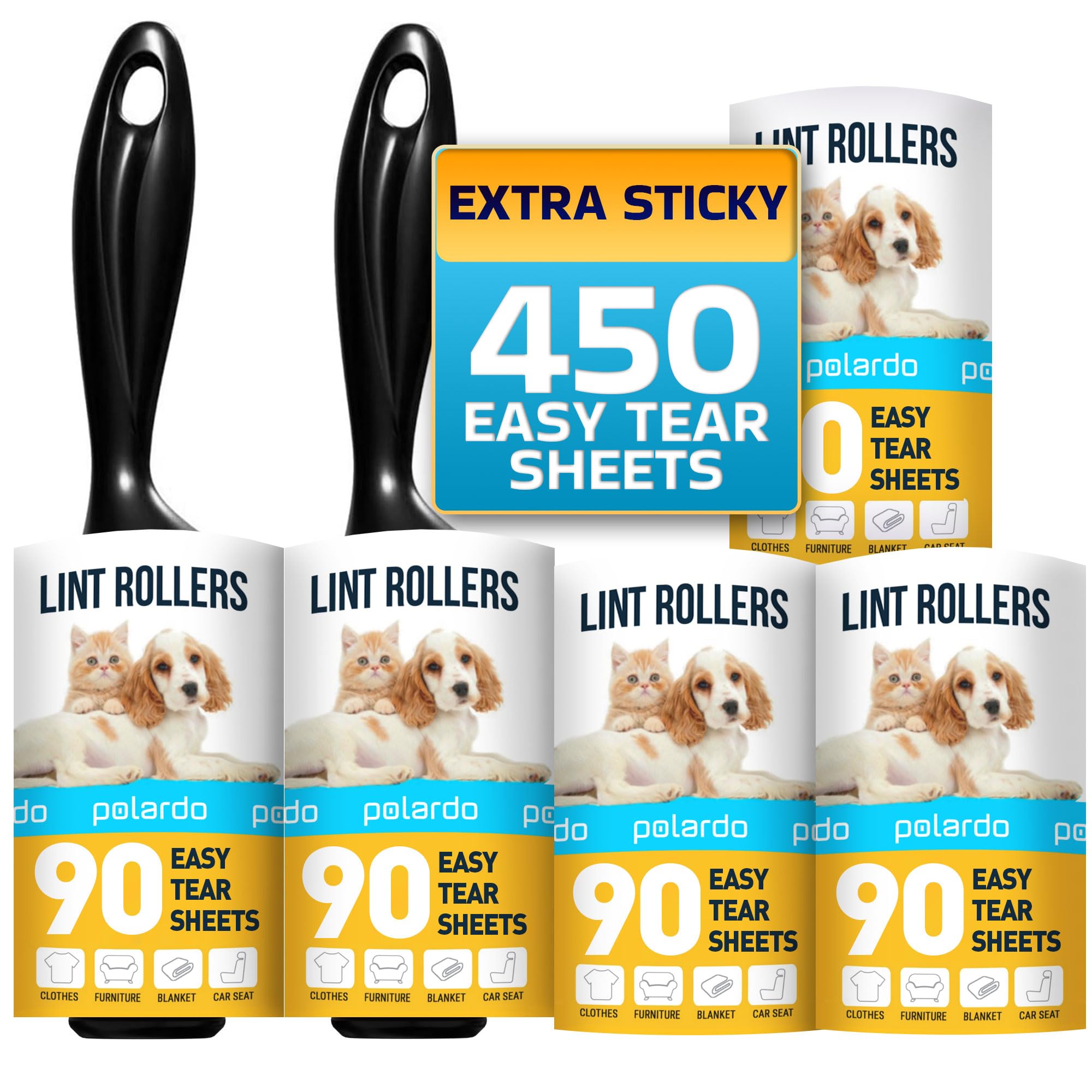 Lint Rollers for Pet Hair, White, Sticky Remover for Couch, Clothes, Furniture a