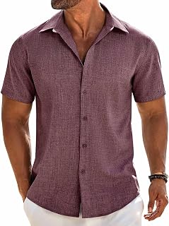 COOFANDY Men's Short Sleeve Button Down Shirt Casual Linen Shirt Beach Summer Holiday