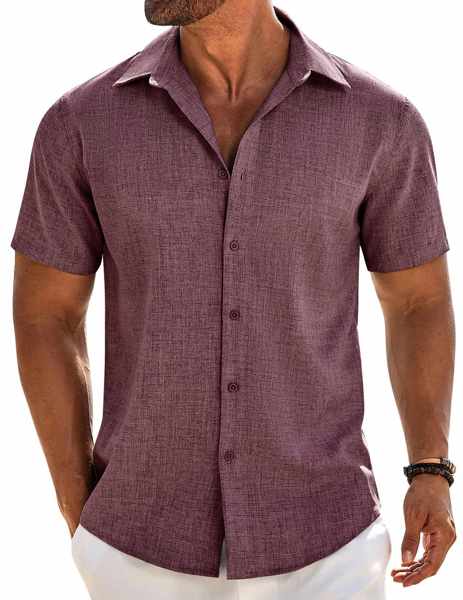 COOFANDY Men's Short Sleeve Button Down Shirt Casual Linen Shirt Beach Summer Ho