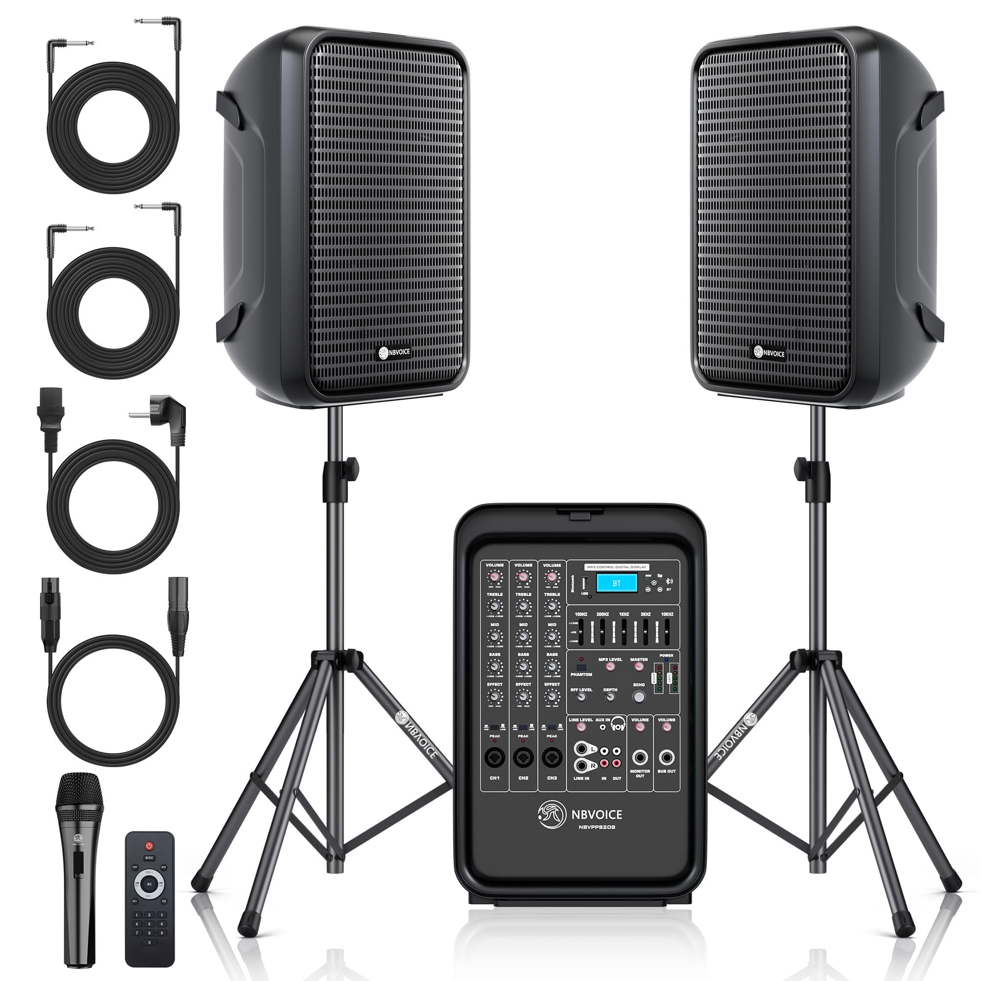 NBVOICE Professional Portable All-in-One Integrated 2-Way PA System Fixed Setup,