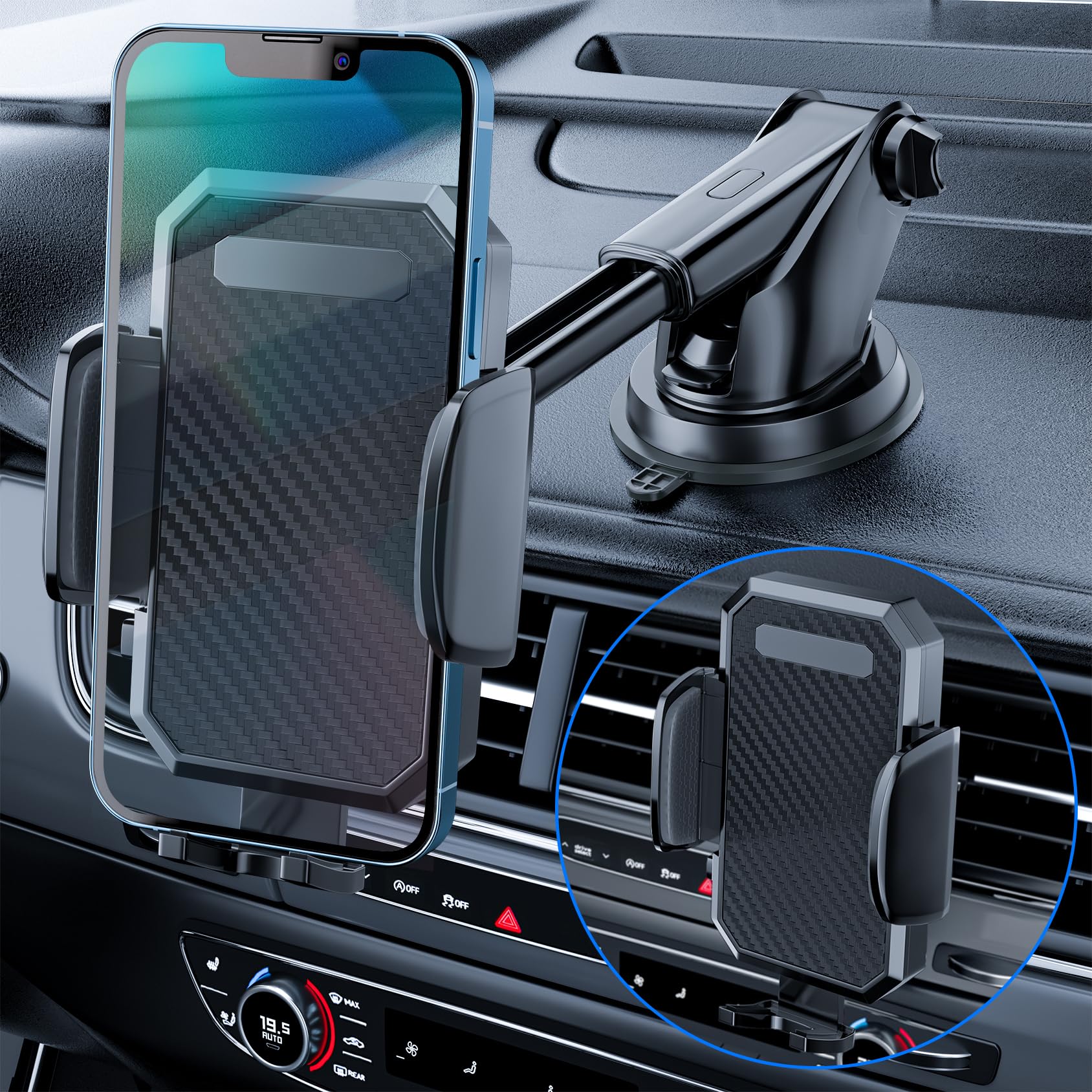 3-in-1 Car Phone Holder Mount Off-Road Level Suction Cup & Vent Clip | 3-in-1 mo