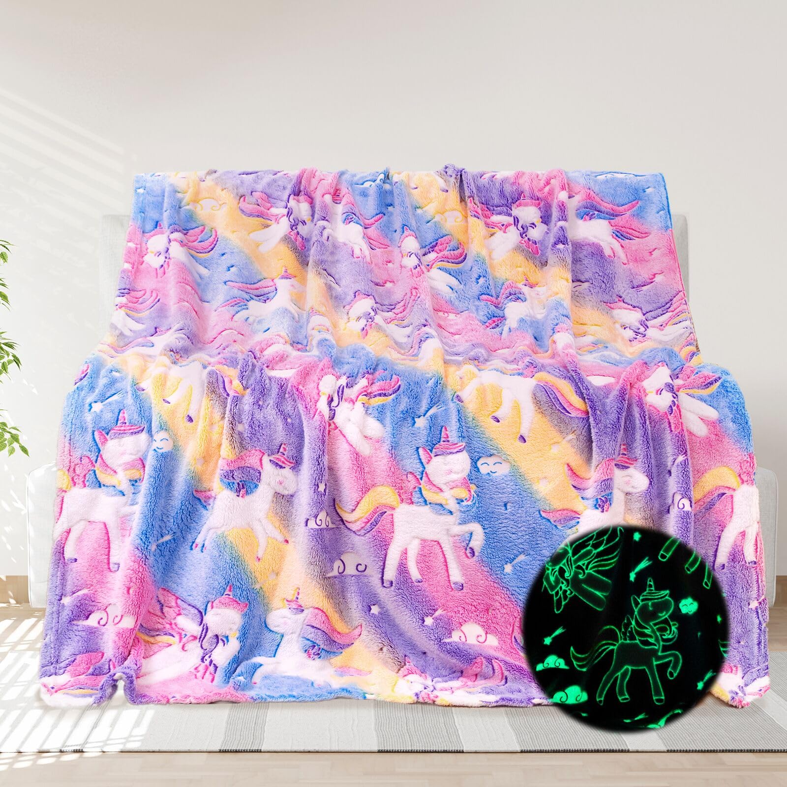 GOSALISU Rainbow Big Unicorn Blanket A