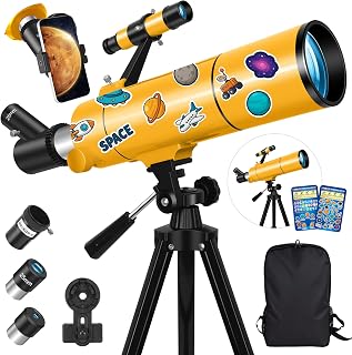MEEZAA Telescope for Adults & Kids, 80mm Aperture 500mm Refractor | Portable Travel Telescopes, for Astronomy Beginners and Family Stargazing, with Tripod, Stickers, Phone Adapter, Backpack