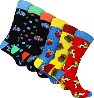 6 Pairs Mens Soft Bamboo Patterned Crew Socks | Striped Bright & Colourful Designs Breathable Socks
