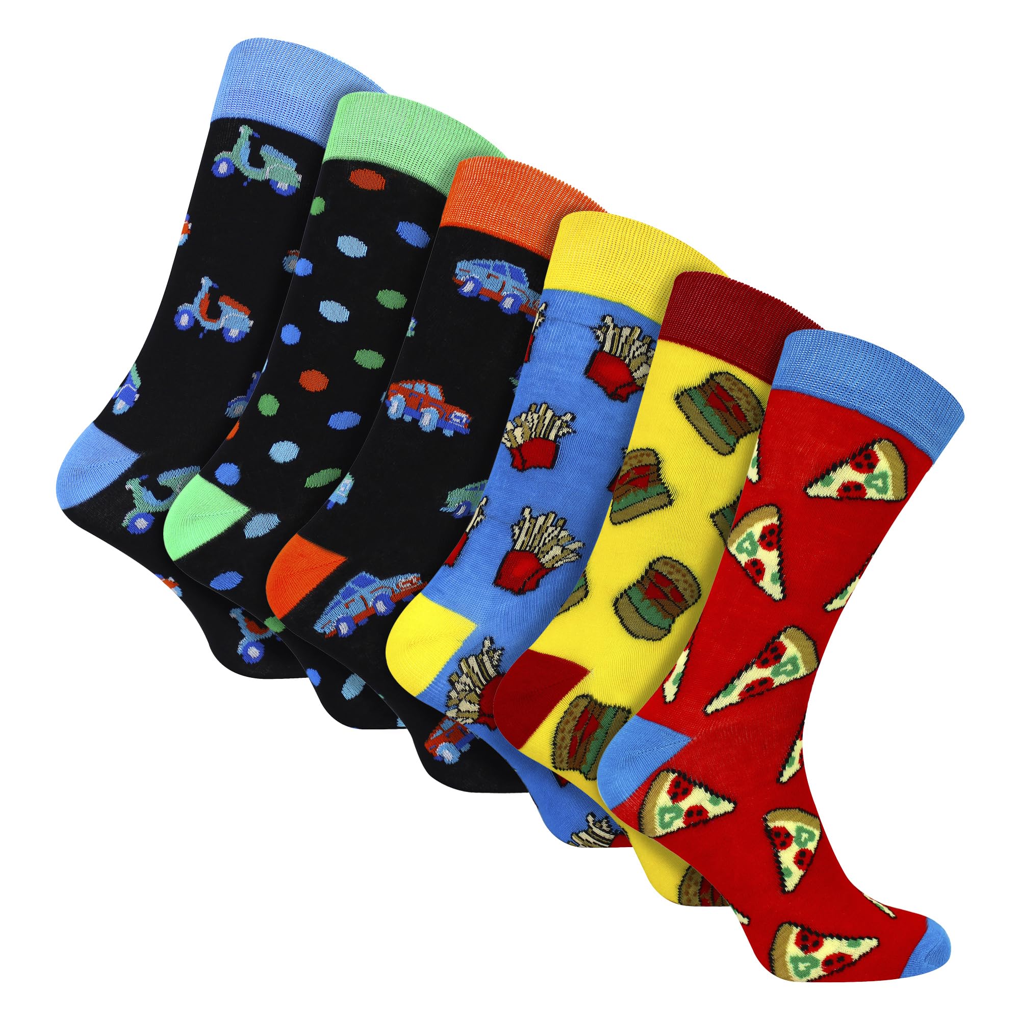 6 Pairs Mens Soft Bamboo Patterned Crew Socks | Striped Bright & Colourful Desig