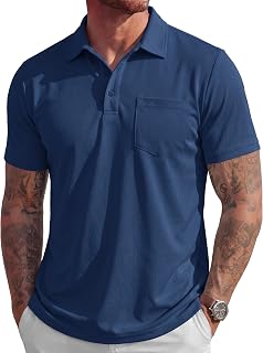 MAGCOMSEN Polo da uomo a maniche corte, in piqué di cotone, con tasca, stile casual, per prestazioni e umidità