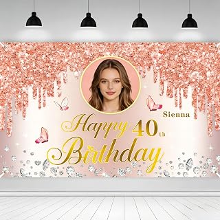 Custom Happy Birthday Banner, Personalised Birthday Banner, Happy Birthday Background, Customise for Men, Women, Children with Picture/Name/Age Decorations (Style 9)