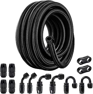 EVIL ENERGY 6AN Fuel Line Kit 20FT CPE Nylon Braided Hose with 12 Fittings | 6AN Hose, 3-Layer Construction Fuel Hose, Aluminum Alloy Swivel Fittings, -22°F to 248°F, 750 PSI, Not Compatible with E85