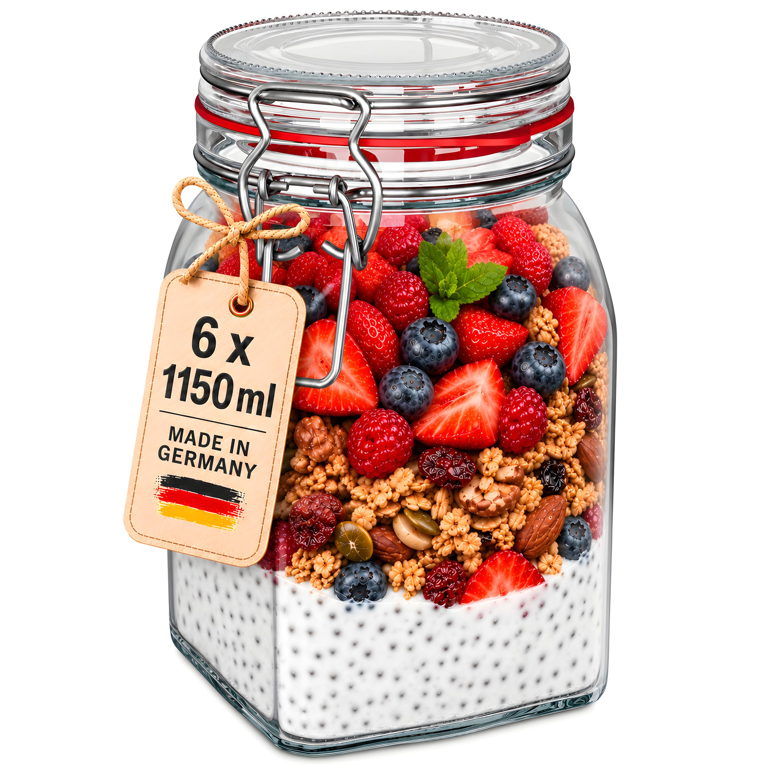 WELLGRO Preserving Jars with Swing Top Square, Fermenting Glass, Storage Jars wi