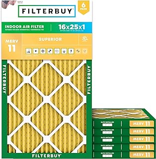 Filterbuy 16x25x1 Air Filter MERV 11 Pet & Allergy Defense (6-Pack) | Electrostatic Pleated HVAC AC Furnace Filters Replacement, Made in USA (Actual Size: 15.50 x 24.50 x 0.75)