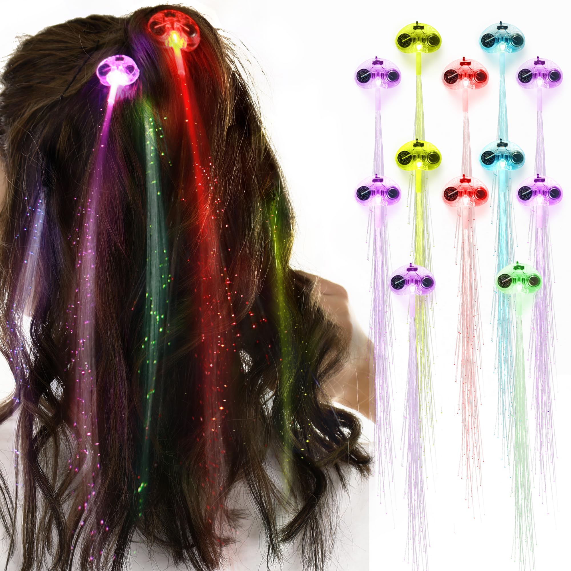 Novelty Place Pack of 12 LED Light Hair Barrettes, LED Light Hair Extension with