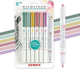 Zebra Pen MILDLINER No Bleed Highlighter, Assorted Mild, Dual Tip, 6-Pack