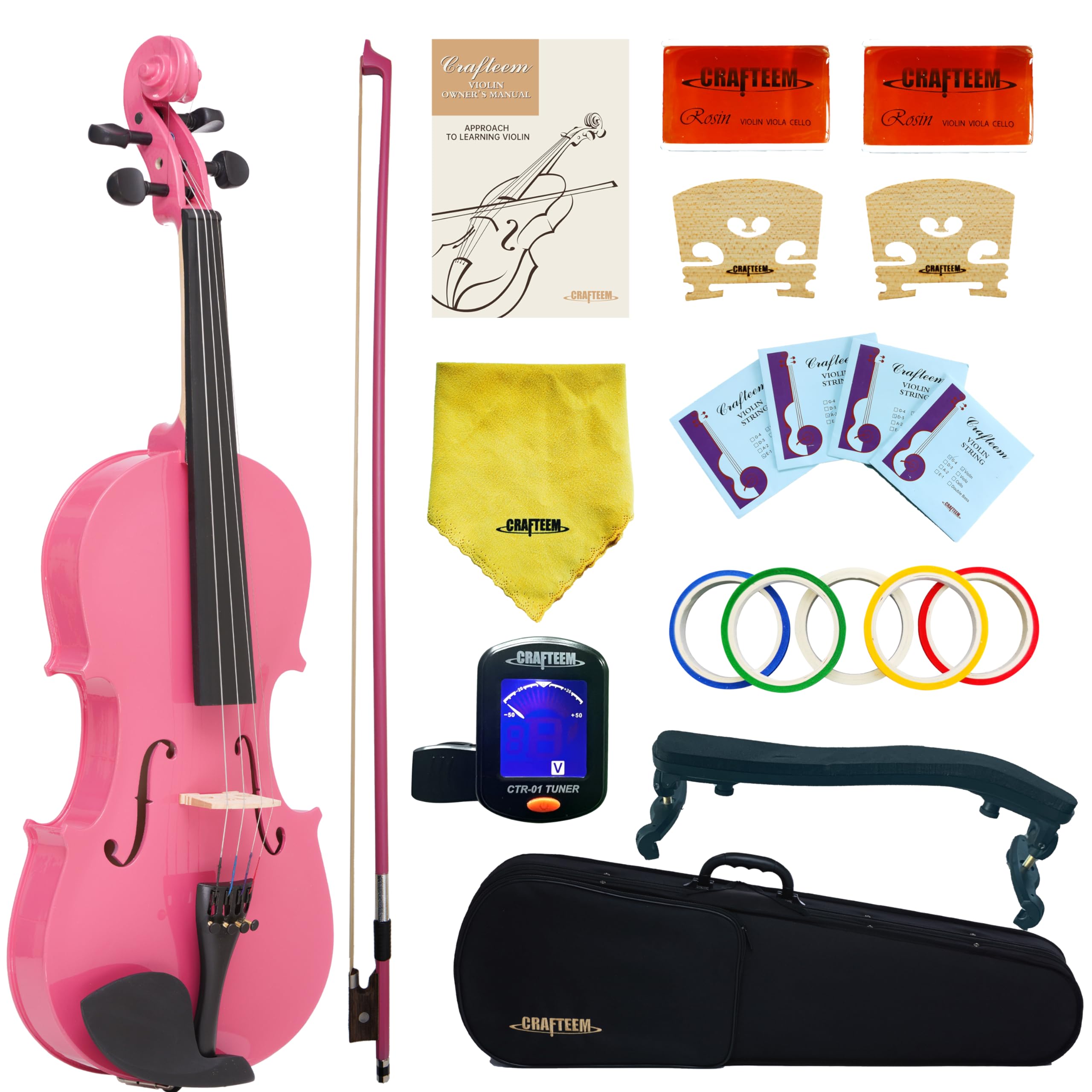 Crafteem 1/4 Fiddle Pick Colored Premium Violin Outfit for Beginners Adults Kids