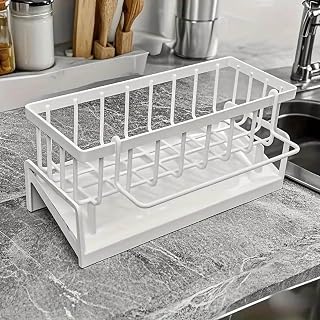 Stainless Steel Sponge Holder with Storage Shelf for Kitchen Sink Countertop Organizer for Dish Cloths Soap Brushes Space Saving Kitchen Shelf