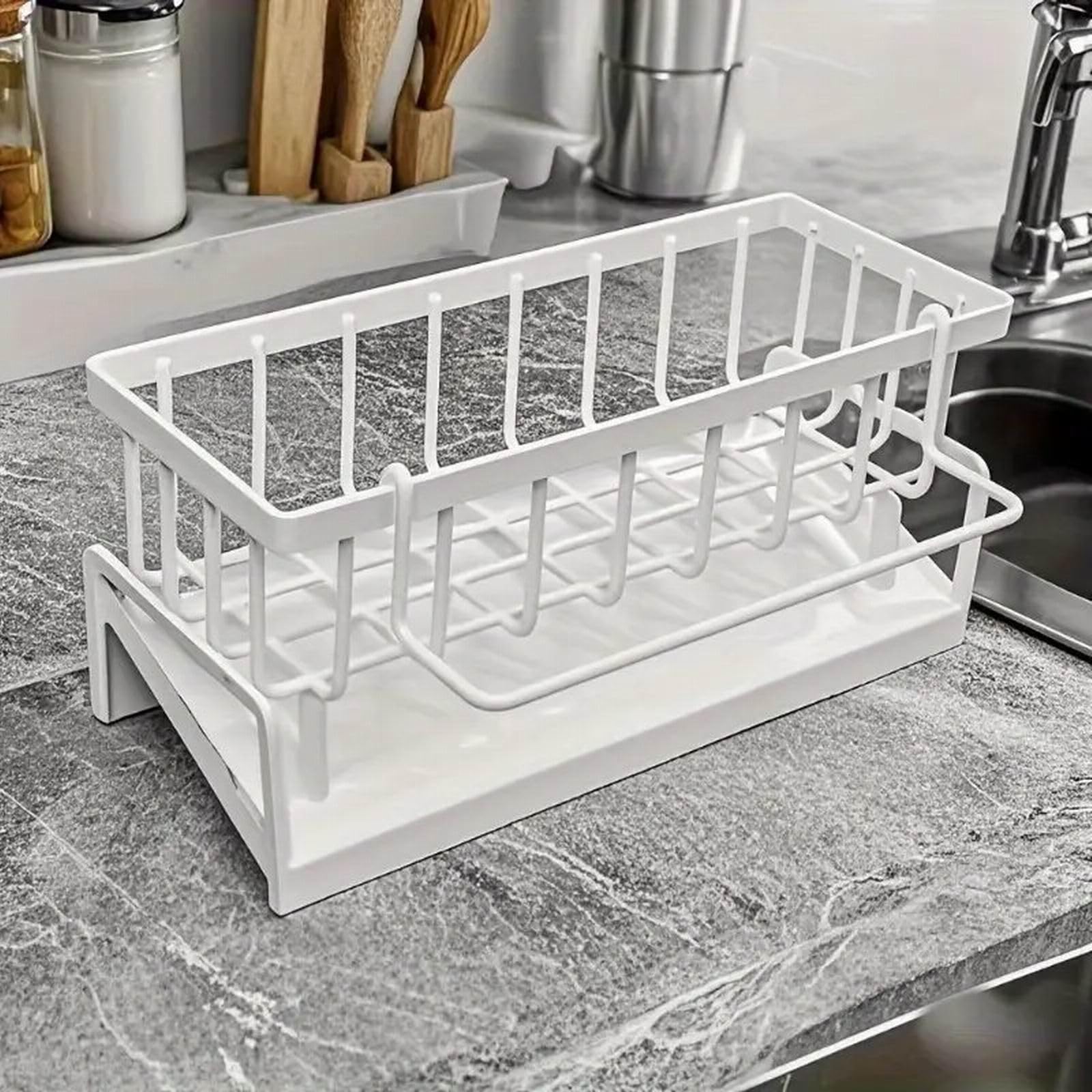 Stainless Steel Sponge Holder with Storage Shelf for Kitchen Sink Countertop Org