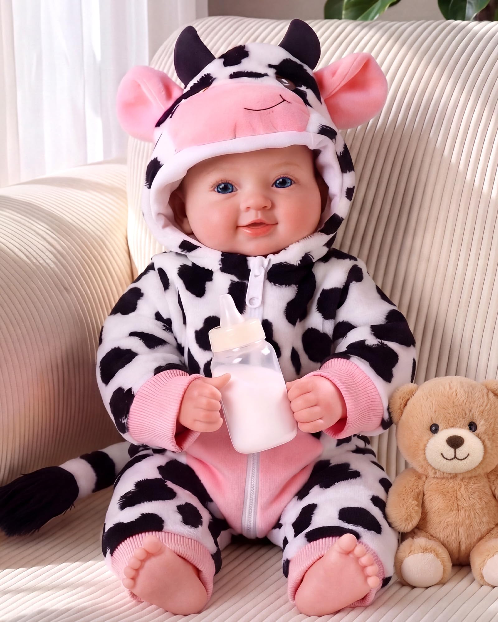 BABESIDE Baby Dolls, 17inch Large Realistic Soft Baby Doll with Cow Outfit | Rea