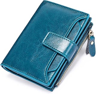 SENDEFN Women's RFID Blocking Leather Small Compact Bi-fold Zipper Pocket Wallet Card Case Purse with ID Window