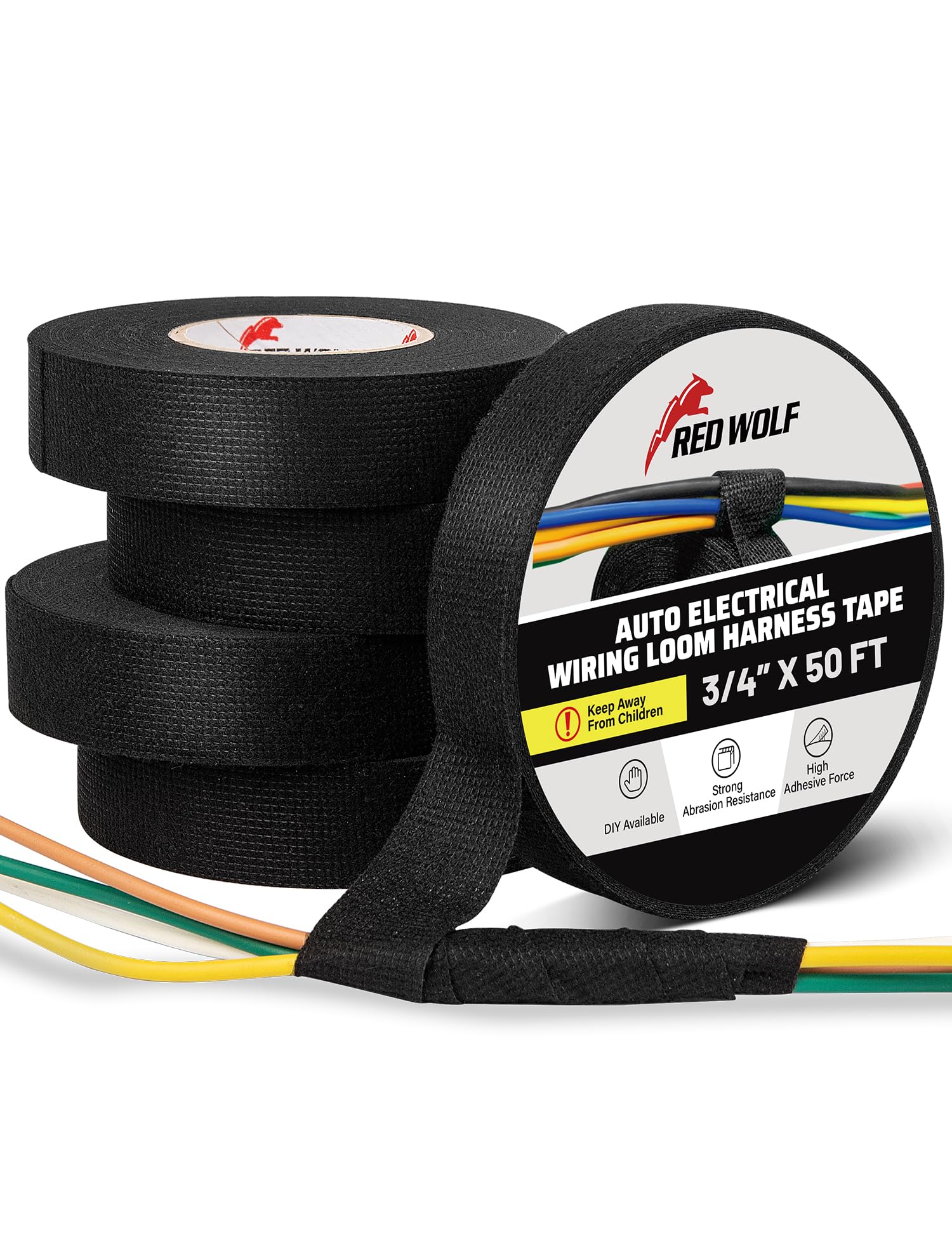 RED WOLF Wiring Harness Tape High Temp Wire Cable Loom Self-Adhesive Fabric Tape