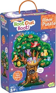 Peaceable Kingdom Shimmery Hoot Owl Hoot 49 Piece Floor Puzzle | A giant floor puzzle that builds focus and patience. Ages 3+.