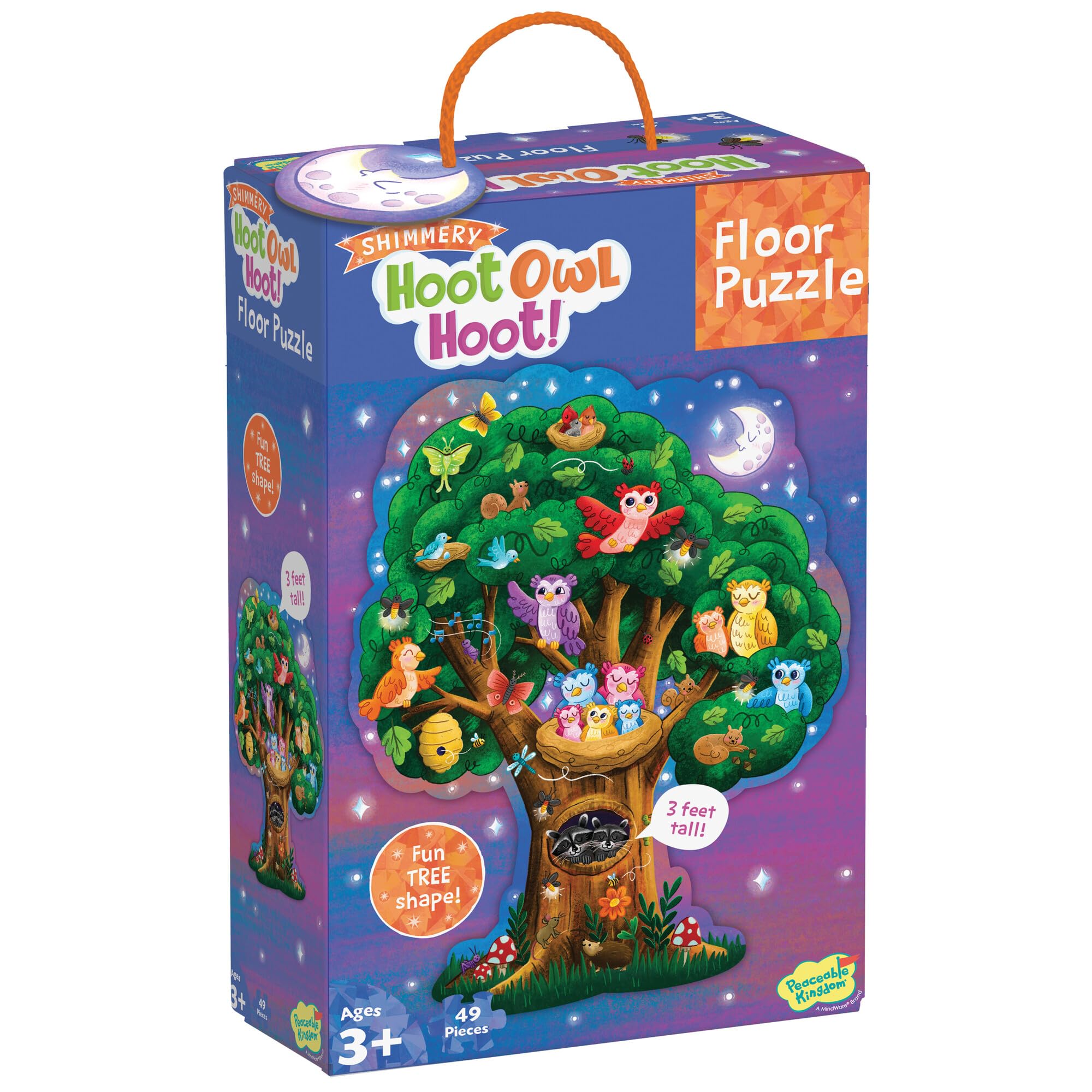 Peaceable Kingdom Shimmery Hoot Owl Hoot 49 Piece Floor Puzzle | A giant floor p