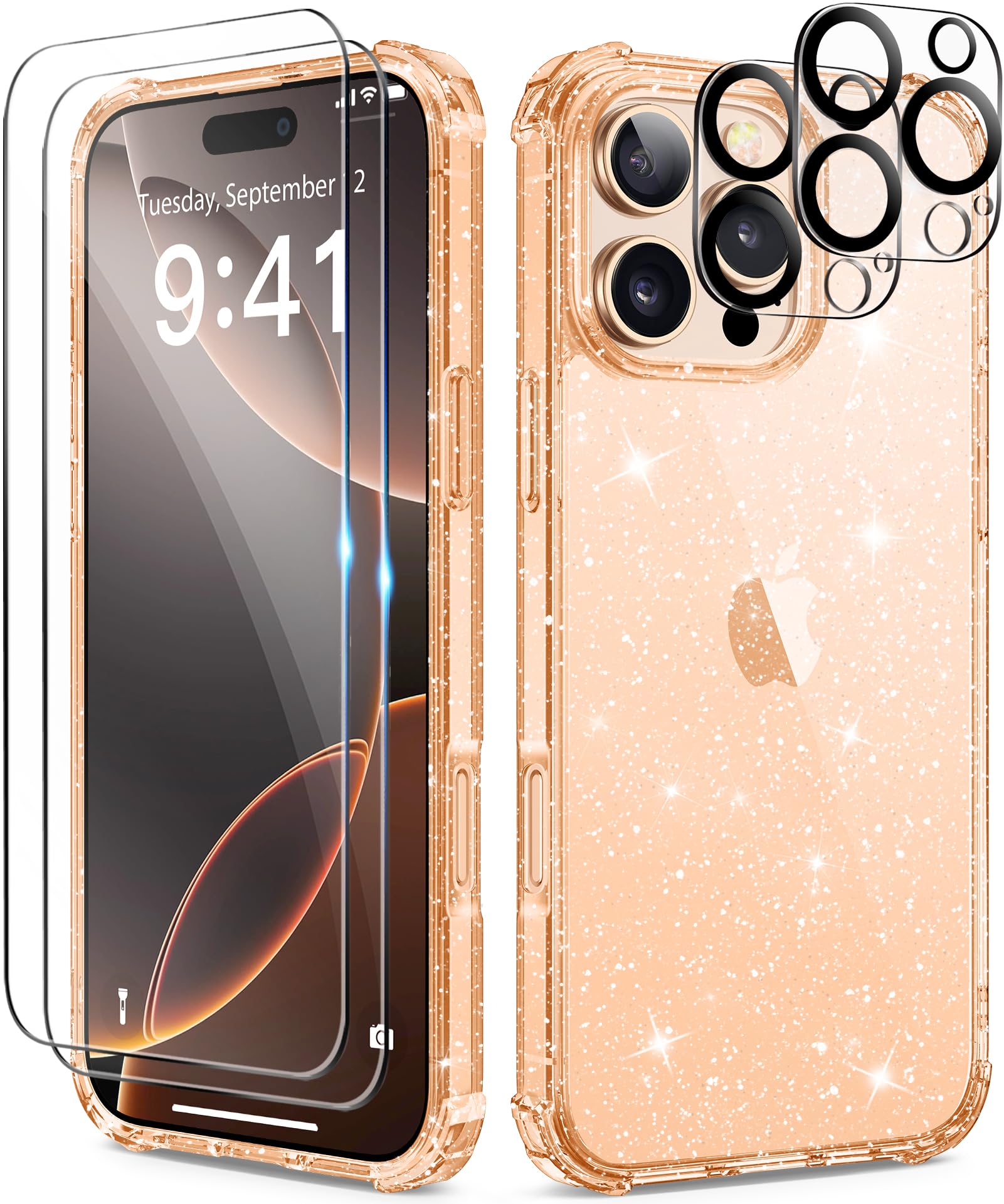 BERFY Glitter Case for iPhone 16 Pro Max with 2 Screen Protectors + 2 Camera Len