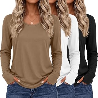3 Pack Women's Long Sleeve Shirts Cotton Tunic Tops