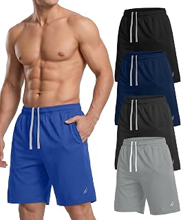 NY Threads 5 Pack Breathable Mesh Mens Athletic Shorts Loose-Fit Gym Shorts | Lightweight Activewear Knit Workout Running Shorts with Pockets 8-Inch Inseam Elastic Waistband with Drawstring