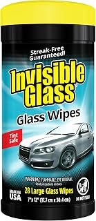 Invisible Glass Auto Glass Cleaning Wipes, 28 Count, 90166 | Large, lint-free and ammonia-free wipes clean windshields, vehicle windows and tinted glass without streaks