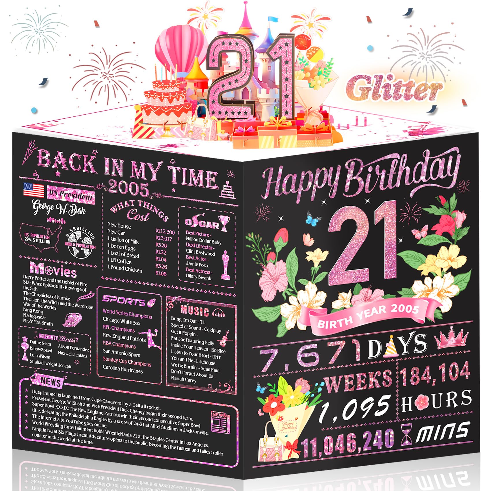21st Birthday Card,3D Pop Up Funny 21st Birthday Decorations for Girls Granddaug