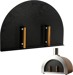 Simond Store Pizza Oven Door - 27" x 19.25" Stainless Steel Heavy-Duty Door | With Wooden Handle for Indoor & Outdoor Use, For Bakeries, Restaurants, Condos, and Pizzerias, Black Color